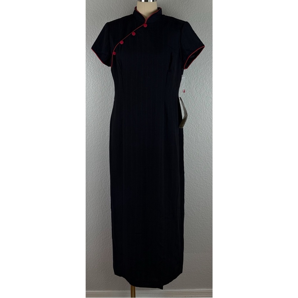S.L. Fashions NWT Black Maxi Dress with Red Strips & Buttons Zip Back size 10 - Picture 8 of 14